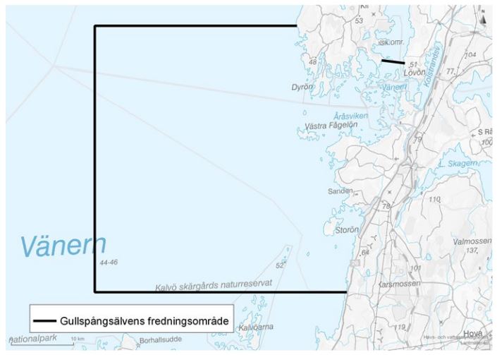 Karta som visar ett område utanför mynningen som är markerat med svart gräns